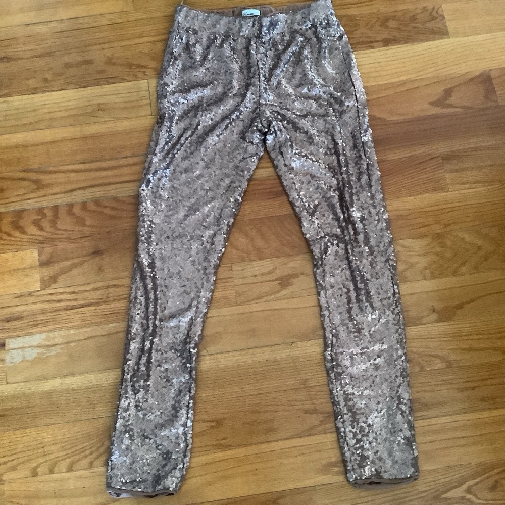 Rosette Rose Gold Sequins Pants Size Medium Pull On Elastic Waist